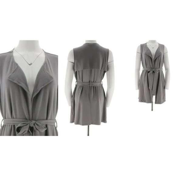 Lisa Rinna Collection French Terry Duster Vest Size XS Belted Frost Grey A288525 - Picture 2 of 11